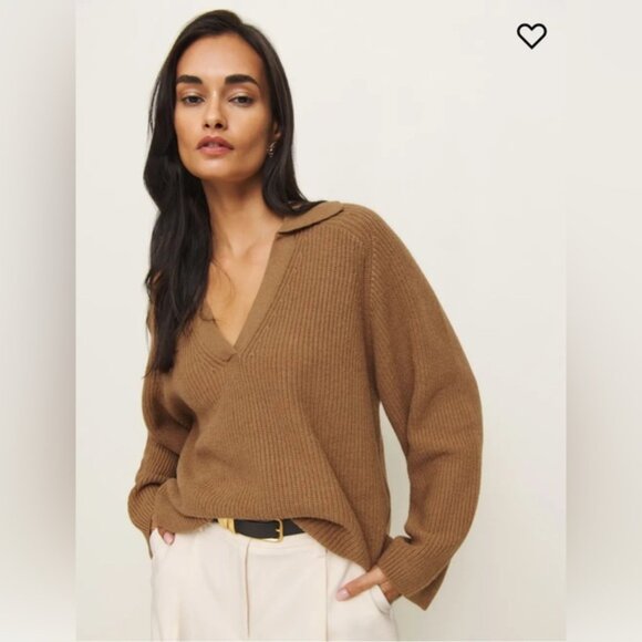 NWT Reformation Esther Cashmere Blend Oversized Polo in Camel Size Small - Picture 2 of 7